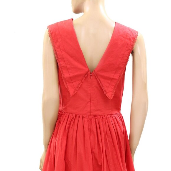 Sandy Liang Opa Cotton Sleeveless Midi Dress Red Resort Valentine 4 New 270544 - Picture 6 of 8